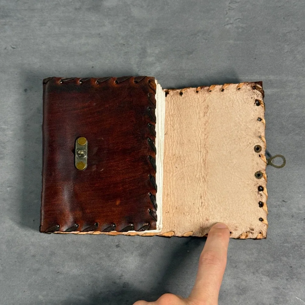 Handmade Leather Journal Brown Rustic Brass Clasp Vintage Pocket‎ Notebook